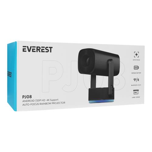 Everest PJ08 Siyah 5200mAh Oto Odaklamalı 120P HD 4K Destekli Android 9.0 Ekran Yansıtmalı 5200 Lüm taşınabil Projeksiyo